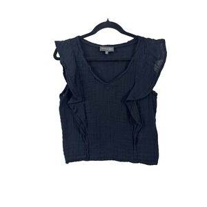 Womens Small Blouse Black Gauze Ruffle Summer Coastal Dark Cottage Breathable
